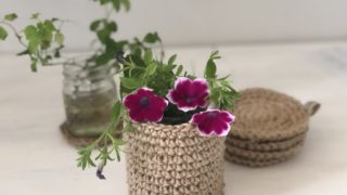 麻ひもで編む花瓶カバー|目を拾う箇所はどこ?うね編みで自立型